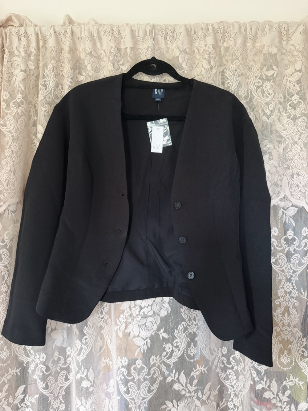 GAP Women's Black Collarless Button Blazer Jacket